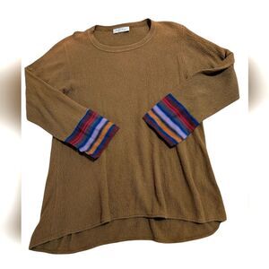 Vintage Margaret Winters brown cotton‎ textured top with rainbow stripes boho